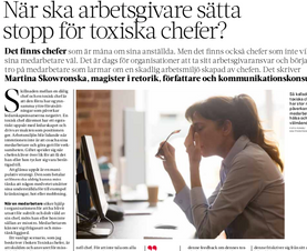 Debattartikel i Svenska Epoch Times. När ska arbetsgivare sätta stop för toxiska chefer?
