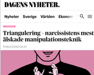 Tidningsartikel i Dagens Nyheter. Triangulering – narcissistens mest älskade manipulaitonsteknik