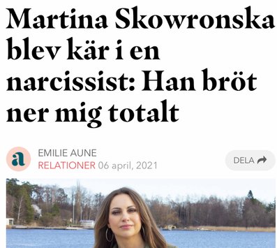 Artikel i tidningen Allas: Martina Skowronska blev kär i en narcissist